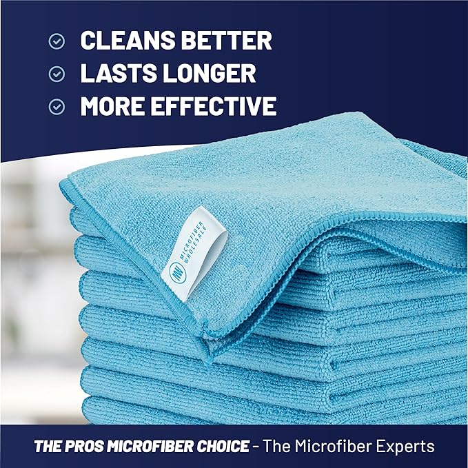 MW Pro Multi-Surface Microfiber Towel – 12 Pack | Premium Cleaning Cloth | Clean, Buff, Dust, Polish, Absorb | Large 16"x16" (Blue)