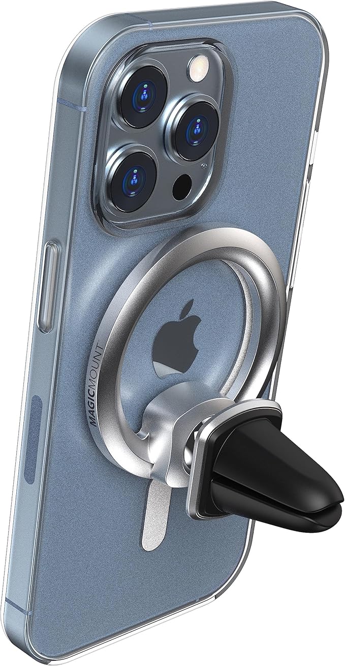 Scosche MagicMount MEMSV Elite2 Magnetic Phone Mount for Car Vent, MagSafe Phone Holder with 360° Adjustable Magnet Head, Cell Phone Stand Compatible with iPhone 16/15/14/13/12 & MagSafe Case, Silver