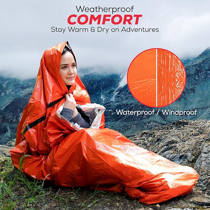 Emergency Sleeping Bag for Survival Gear and Supplies Life Bivy Sack Waterproof Mylar Emergency Blankets for Survival Kit Car Camping Gear Hiking Tac Bivvy Go Bags Supplies Sleep Sacks Shelter