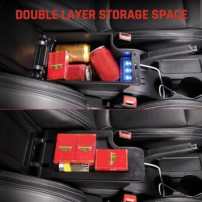 YJYWZH Car Armrest Storage Box for Toyota Hilux Center Storage Box Organizer Interior Hand Centre Consoles with 3 USB Port Arm Rest Double-Layer Accessories