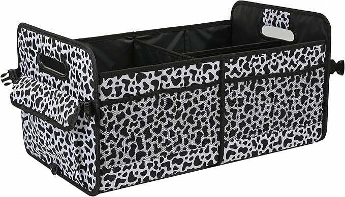 AOKJOY Car Trunk Organizer Car Storage Organizer Collapsible Multi Compartment Car Organizer Adjustable Straps Car Organizer for SUV(Cow)