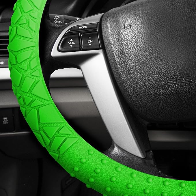 FH Group Universal Fit Silicone with Nibs and Pattern Massaging Grip Steering Wheel Cover Fits Most Cars, SUVs, Trucks and Vans Green