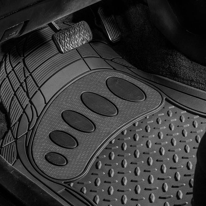 FH Group Automotive Floor Mats Universal Fit Trimmable Climaproof for All Weather Heavy Duty Rubber fits Most Cars, SUVs, and Trucks, with Footprint Design, Full Set Solid Black