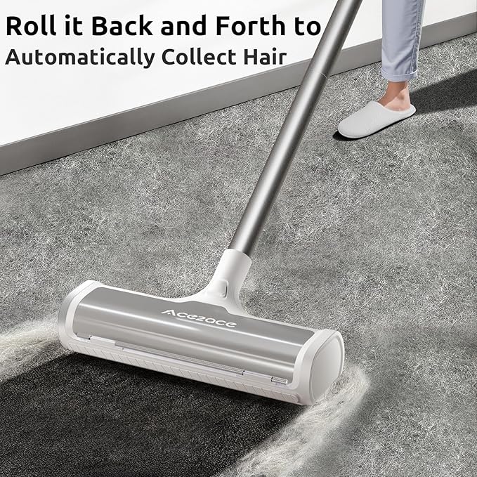 ACE2ACE A3 Pro Carpet Roller for Pet Hair, Carpet Pet Hair Removal Tool, Reusable Large Lint Rollers, 5 Feet Long Handle No Bending No Kneeling, Cat Dog Hair Remover for Carpet, Rugs, Mats, Grey