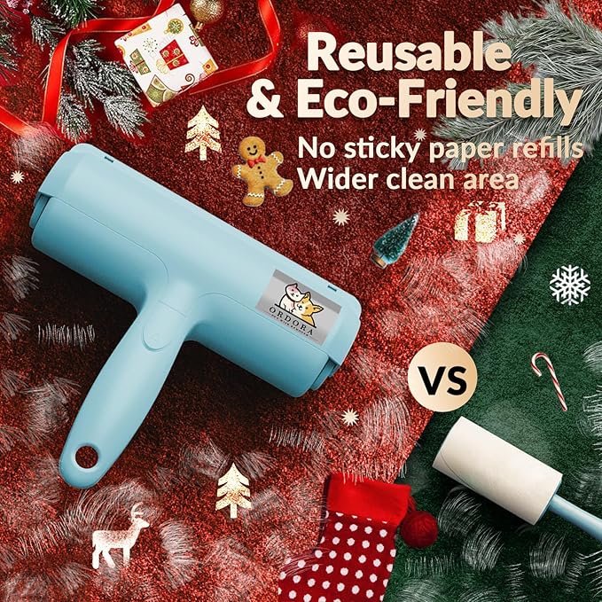 ORDORA Pet Hair Removal Tool: Reusable Lint Roller for Pet Hair - Portable Pet Hair Remover - Dog and Cat Hair Remover for Couch, Bedding, Car, Rugs & Furniture, for Multi-Pet Homes (Blue)