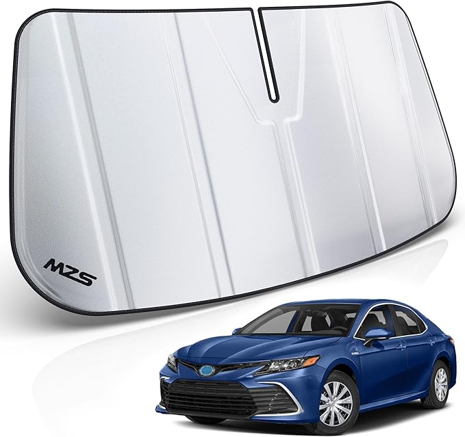 MZS Windshield Sun Shade Compatible with Camry 2018-2025, Foldable Car Front Window Sunshade with Storage Pouch, Sun Visor Shield Accessories for Interior Protector