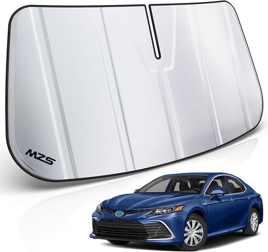 MZS Windshield Sun Shade Compatible with Camry 2018-2025, Foldable Car Front Window Sunshade with Storage Pouch, Sun Visor Shield Accessories for Interior Protector