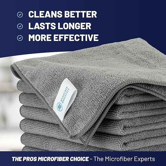 MW PRO Premium Microfiber Cleaning Cloths (12 Pack, 12x12, Grey) - Streak Free Stainless Steel & Glass Towels - Ultra Soft Cleaning Cloths for Screens, Granite & Modern Home - Washable & Reusable