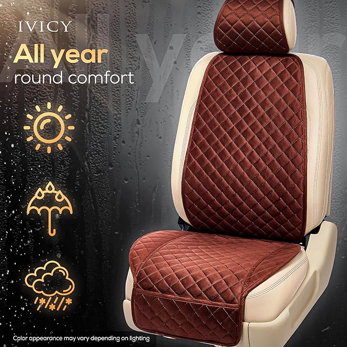 IVICY Faux Suede Front Car Seat Cover – Durable, Non-Slip Seat Protector for Cars – 1 Unit, Brown