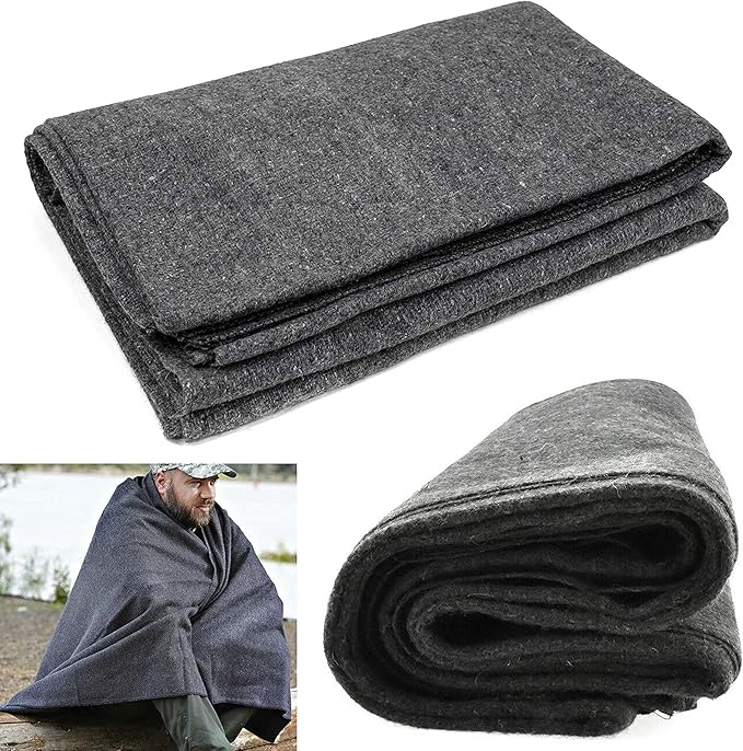 1 Wool Blanket Outdoor Cover Military Camping Survival Warm 51"x80" 2lbs Large Outdoors Camping Stadium Blanket Picnics Travel Moving Survival Kit Camp Sleeping Outdoor Furniture Blanket Car Home
