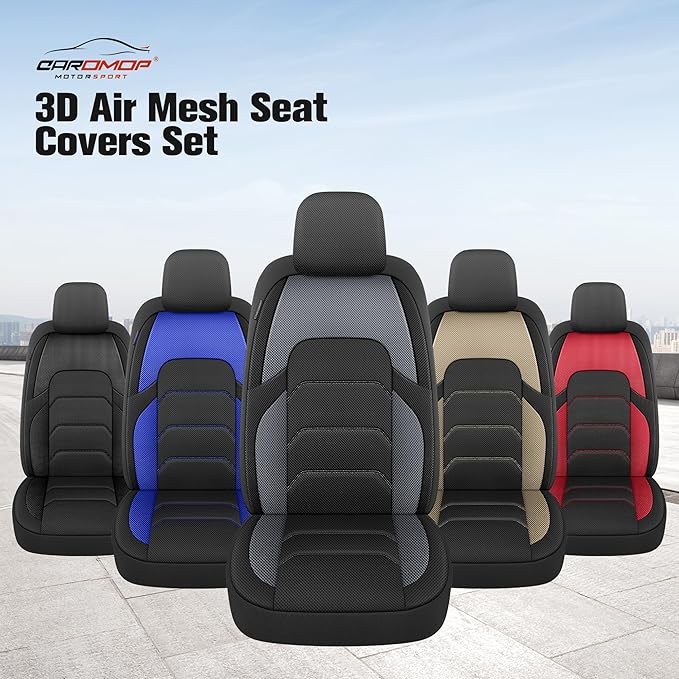 CAROMOP 3D Air Mesh Car Seat Covers 2 Front Seats,Breathable and Durable Seat Covers for Cars,Universal Fit for SUV,Vans,sedans, Trucks, Automotive Interior Covers(Black/Grey)