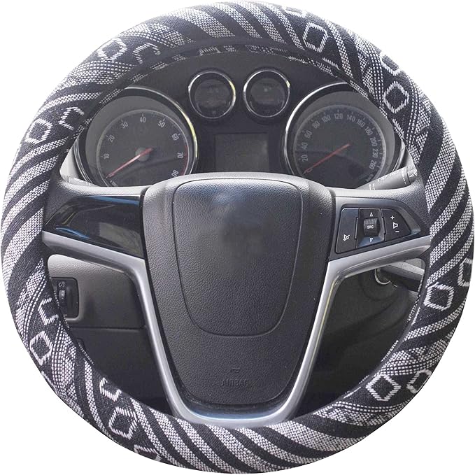 Small Ethnic Style Coarse Flax Cloth Automotive Steering Wheel Cover Anti Slip and Sweat Absorption Auto Car Wrap Cover (14''-14.25, G)