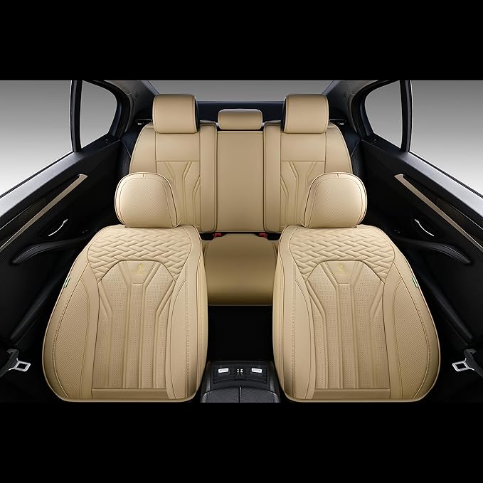 FLORICH Rear Seat Covers Leather Car Seat Covers Waterproof Back Seat Cover Automotive Seat Covers Universal Seat Cushion Protector for Most Cars Trucks SUV-Beige