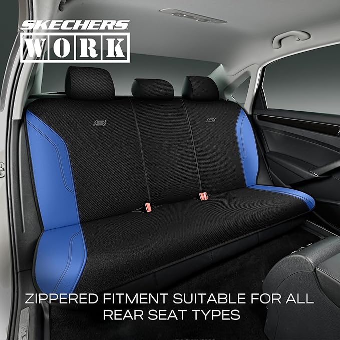 Skechers Car Seat Covers, Work Leather Seat Covers 5-Times Stronger Built-in Webbing, Oxford Fabric Seat Cover Full Sets, Airbag Compatible, Automotive Comfort for Cars, Trucks, SUVs,Blue