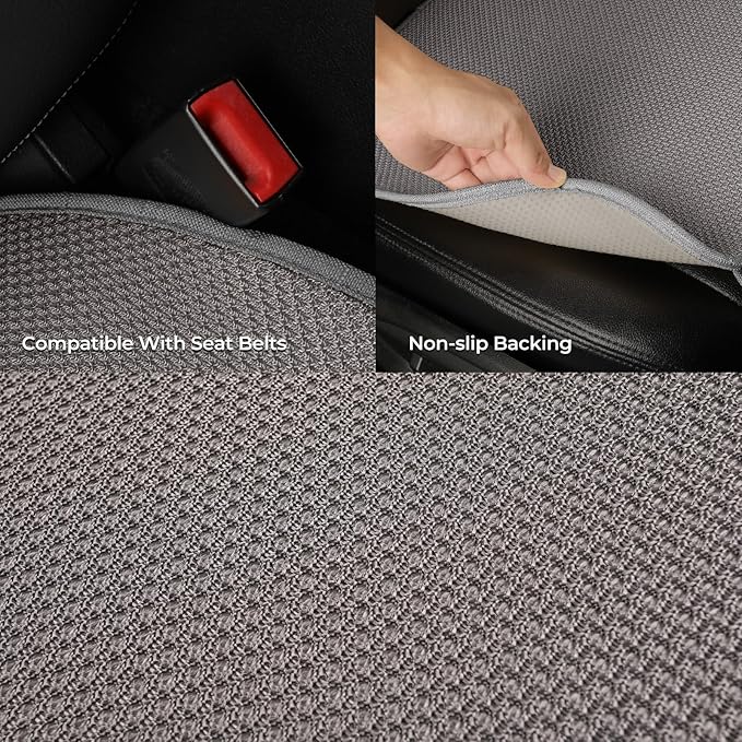 2pcs All-Season Car Seat Covers Grey - Breathable Car Seat Protectors with Anti Slip Bottom - Durable Auto Seat Cushions Universal Fit for Vehicles Cars SUV Trucks Front Seats