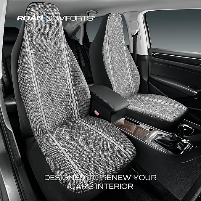 Road Comforts Baja Blanket Seat Covers Gray Diamond High Back Bucket Seat Covers - Jacquard Fabric, Airbag Compatible, Universal Fit for Cars, Trucks, SUVs, and Vans