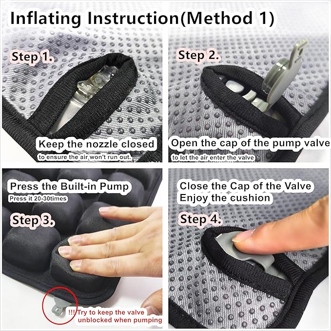 Inflatable Travel Seat Cushion, Built-in Air Pump Car Airplane Chair Cushion for Long Flight Driving Sitting, Office Chair Wheelchair, Pressure Sore Relief, for Sciatica,Coccyx & Buttock Bed Sore SC01
