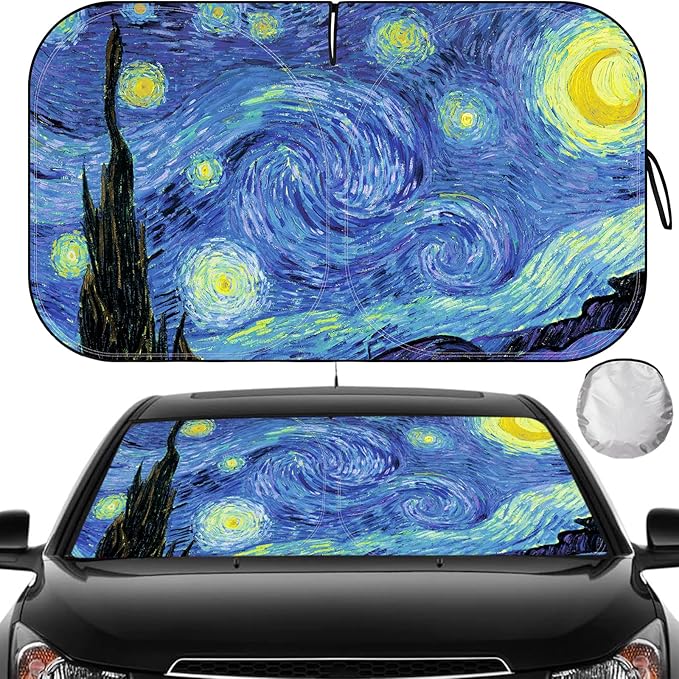 Car Windshield Sun Shade, Reflective Sunshade Blocks UV Rays, Keep Car Interior Cool, Front Foldable Windshield for Hatchback, Truck, SUV, MPV (63x32 inches)