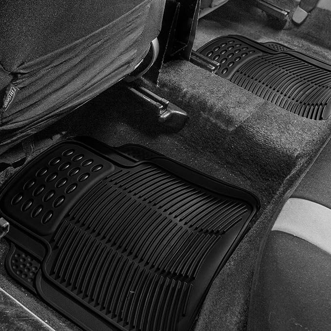 FH Group Trimmable Non-Slip Rubber Floor Mats Full Set - Universal Fit for Cars Trucks and SUVs (Black) F11305