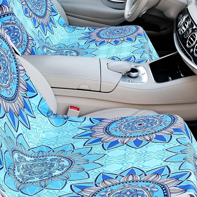 2 Pack Car Seat Towel Covers with Storage Bag 63 x 32 Inch Athletic Running Towel Seat Sweat Washable Non Slip Cover Gift for Car Outdoor Sport Activities (Blue Mandala)