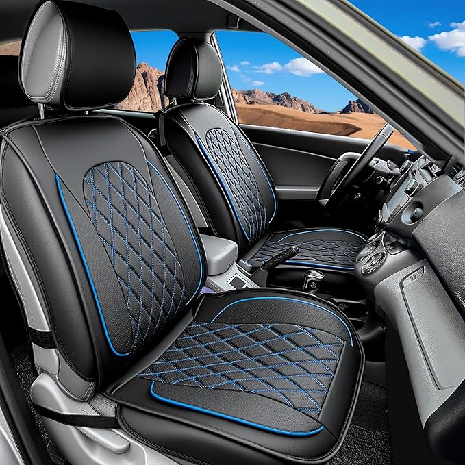 LINGVIDO Car Seat Covers for Front Seats (2 Seats) - Premium Perforated Nappa Leather,Waterproof Shield, Omni-Adapt Fit for SUVs Sedans, Ideal for Rideshare & Pets