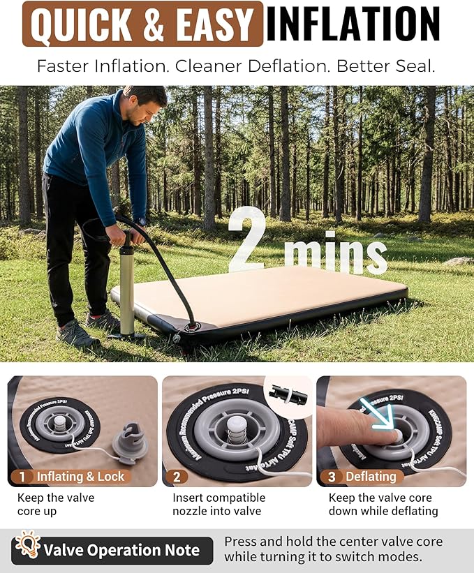 KingCamp FLEXIREST 8.0 Inflatable Sleeping Pad for Camping, High-Support Drop Stitch Camping Mattress with 1100lbs Capacity, PVC-Free Camping Mat for Tent Car Glamping Outdoor Travel, 79 * 55 * 3.15