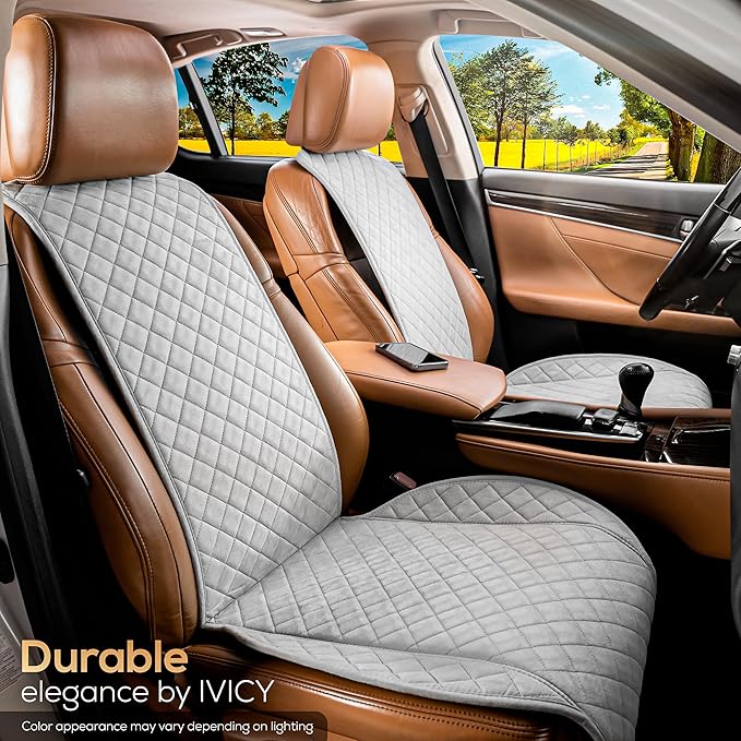 IVICY Faux Suede Front Car Seat Cover – Durable, Non-Slip Seat Protector for Cars – 1 Unit, Light Gray