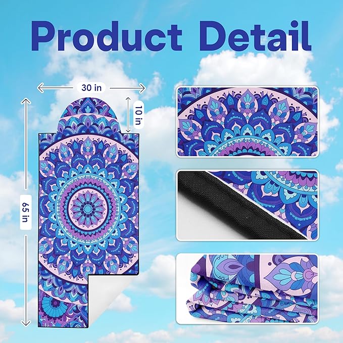 2 Pack Car Seat Towel Covers, Sweat Protector for Front Seats, Premium Thickened Microfiber, Mandala, Non-Slip Elastic Strap, Breathable Quick Dry, Machine Washable Cover for Gym Running Universal Fit