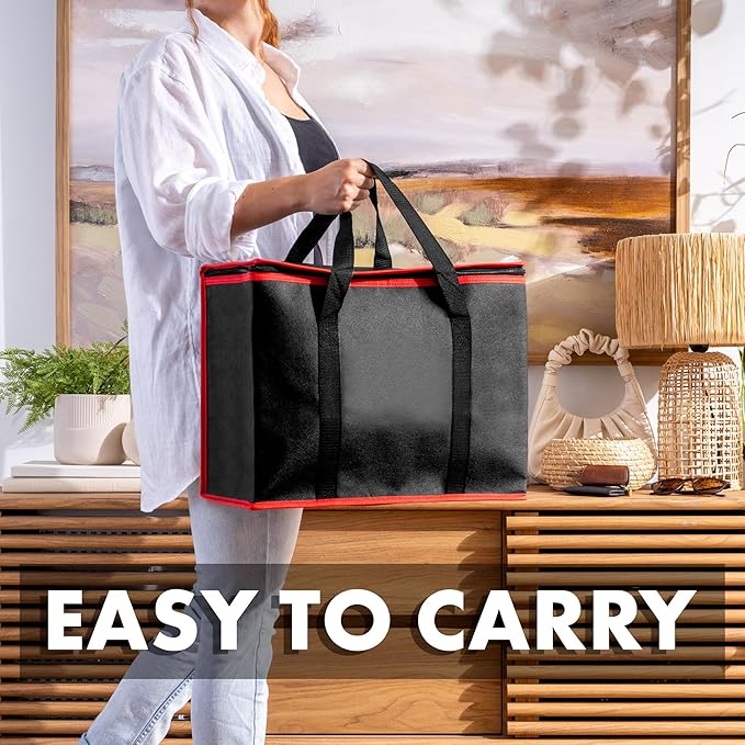 Carrywell (Not Made In China) Insulated Reusable Grocery Bags 2-Pack, Catering and Delivery Bag For Hot and Cold Food, Collapsible Thermal Tote For Doordash