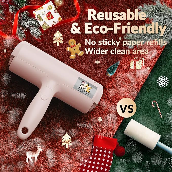 ORDORA Pet Hair Removal Tool: Reusable Lint Roller for Pet Hair - Portable Pet Hair Remover - Dog and Cat Hair Remover for Couch, Bedding, Car, Rugs & Furniture, for Multi-Pet Homes (Pink)