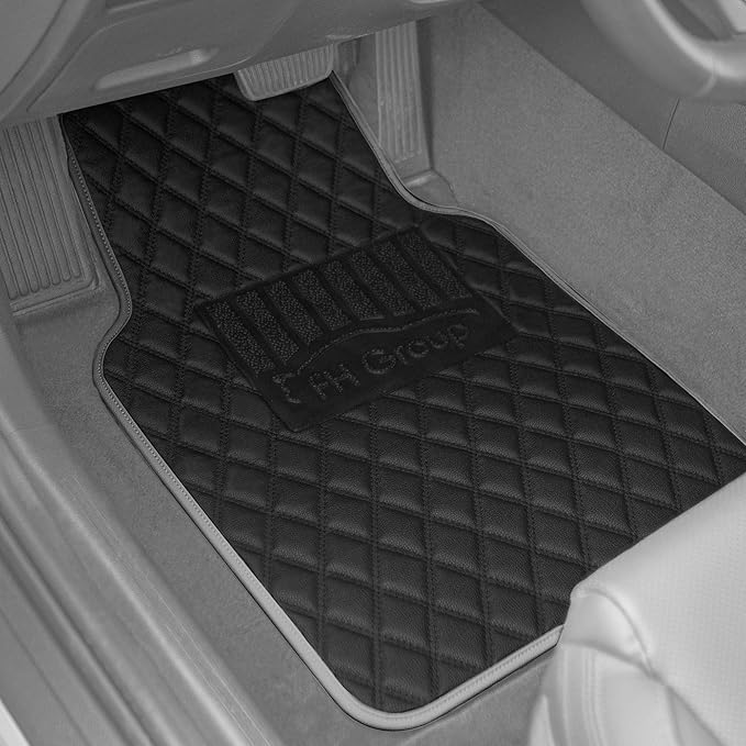 FH Group F12003GRAY Universal Fit Diamond Pattern Faux Leather Beige Automotive Floor Mats fits Most Cars, SUVs, and Trucks