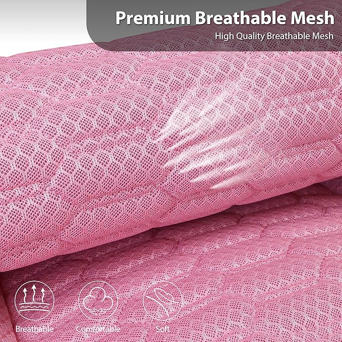 CAR PASS 3D Foam Mesh Leather Car Seat Covers Full Set, Pink Breathable Mesh Faux Leather Seat Covers for Women, Universal Fit for Car SUV Truck Sedan Automotive, Armrest Airbag Compatible, All Pink