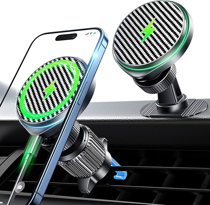 Qifutan for 15W Magsafe Car Charger Fast Charging Automotive Ultra Magnetic Car Phone Holder Dashboard Vent Wireless Car Charger Fits for iPhone 15 14 13 12 Pro Max Android Smartphone