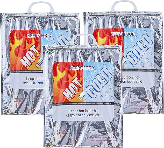 Superio Hot and Cold Insulated Bags for Food Delivery, Grocery Shopping Bags, Food Storage for Hot and Frozen Food for Travel, Disposable Cooler Bag, Reinforced Thermal Lunch Bag (3, 13.5"x17.5")