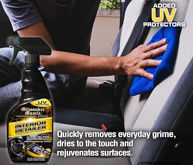 Auto Car Interior Cleaner Detailer Spray - 24 Fl Oz - For Cars, Bikes, Boats - Cleaner and Conditioner For Leather, Vinyl, Plastics, Screens - Upholstery Protectant Detailing Spray
