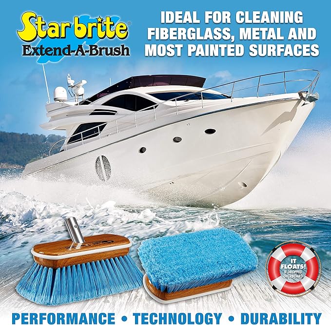 STAR BRITE 8" Premium Cleaning Brush - Synthetic Wood Block with Durable, High-Density Star Prene Fibers for Boat, RV & Auto Surfaces - Extend-A-Brush Handles - Medium Bristle, Blue (040171)