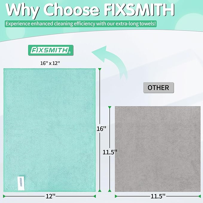 FIXSMITH Turquoise Microfiber Cleaning Cloth -Pack of 8, Highly Absorbent Cleaning Rags, 16"X12" All Purpose Cleaning Towels for Housekeeping, Kitchen, Car, Lint Free and Reusable Microfiber Towels