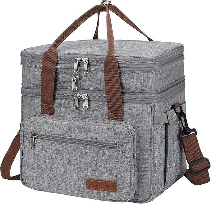 Maelstrom Lunch Box, 23L Insulated Lunch Bag, Expandable Double Deck Cooler Bag, Lightweight Leakproof Tote Bag With Side Tissue Pocket, Suit For Men and Women (B. Gray)