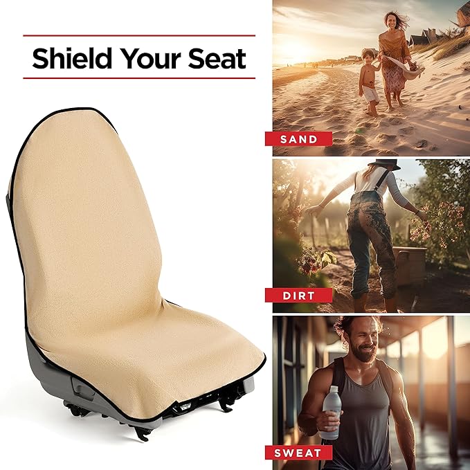 lebogner Waterproof Sweating Car Seat Cover for Post Gym Workout, Running, Swimming, Beach and Hiking, Universal Fit Anti-Slip Bucket Seat Protector for Cars, SUVs and Trucks, Machine Washable, Beige