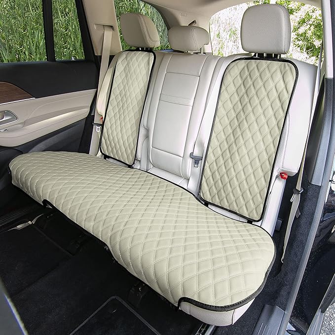 FH Group Car Seat Cushion Rear Set Beige Faux Leather Automotive Seat Cushions - Universal Fit, Rear Car Seat Cushion, Car Seat Cushions With Non-slip Silicone Backing for SUV, Sedan, Van
