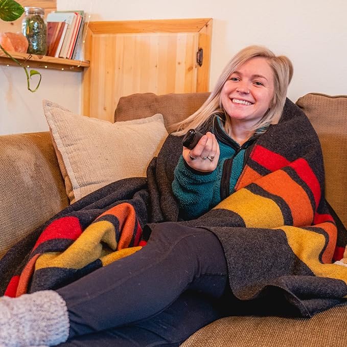 Arcturus Rainier Wool Blanket - Warm, Heavy, Washable, Bed Blanket | Great for Home & Camping (Sunset Peak, Queen)