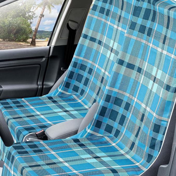 2 Pack Car Seat Towel Covers with Storage Bag 63 x 32 Inch Athletic Running Towel Seat Sweat Washable Non Slip Cover Gift for Car Outdoor Sport Activities (Blue Plaid)