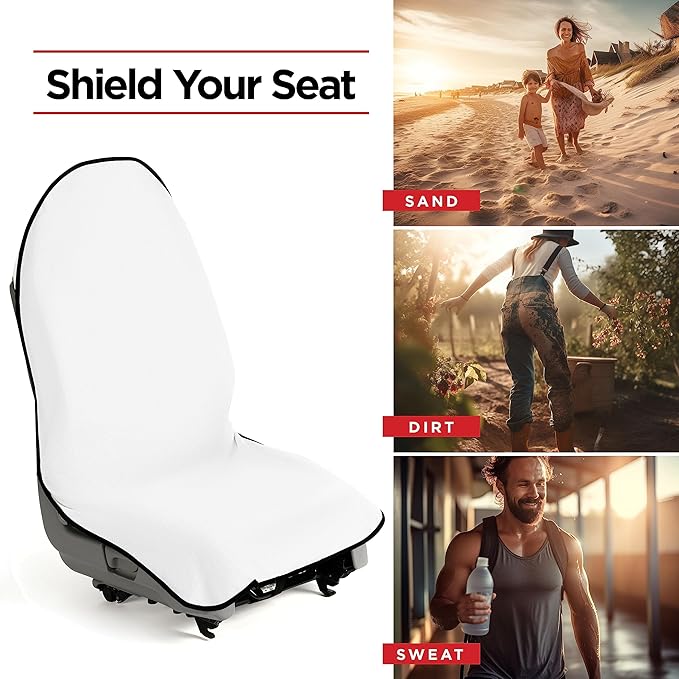 lebogner Waterproof Sweating Car Seat Cover for Post Gym Workout, Running, Swimming, Beach and Hiking, Universal Fit Anti-Slip Bucket Seat Protector for Cars, SUVs and Trucks, Machine Washable, White