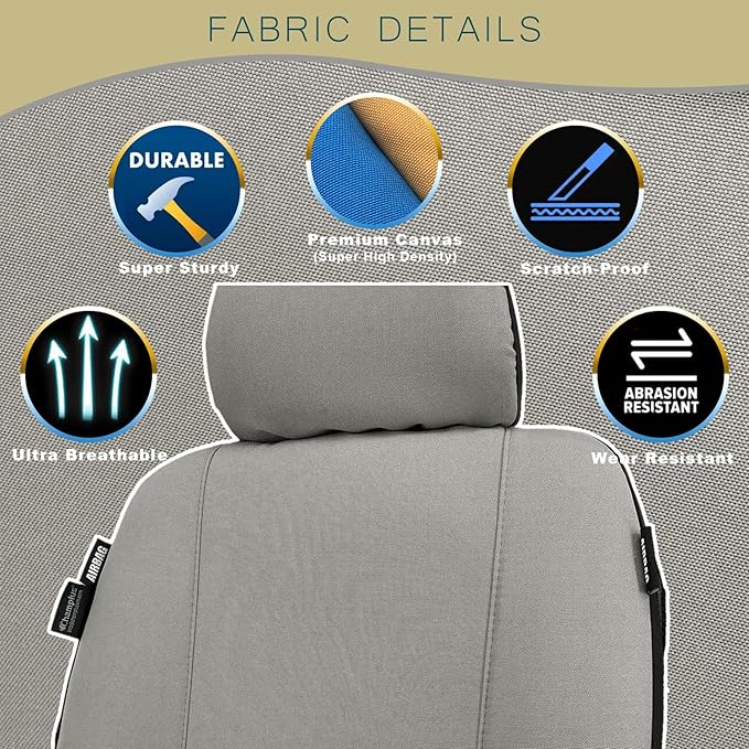 Champlus Car Seat Covers, Canvas Seat Protectors for Two Front Seats, Universal Fits Sedan Cars, SUVs, Trucks, and Mini Vans, Airbag Compatible, Quick Install, Set of 2, Gray