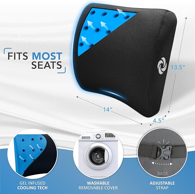 Samsonite Memory Foam Lumbar Support Pillow for Office Chair, Gaming Chair, or Car-Ergonomic Back Cushion-Home Essentials for Sitting Comfort and Posture Relief Back Support with Cooling Gel, Black