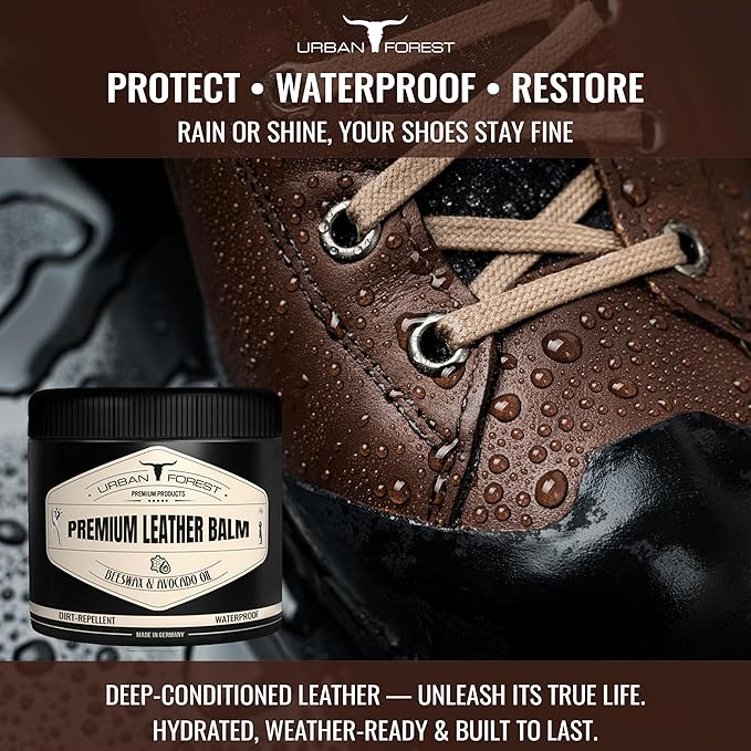 URBAN FOREST Leather Care Conditioner incl. natural Beeswax & Avocado Oil 16.9 fl oz, Heavy Duty Scratch Repair Balm - Preservative for Dry Cracked Furniture, Car Seats, Saddles, Boots Made in Germany