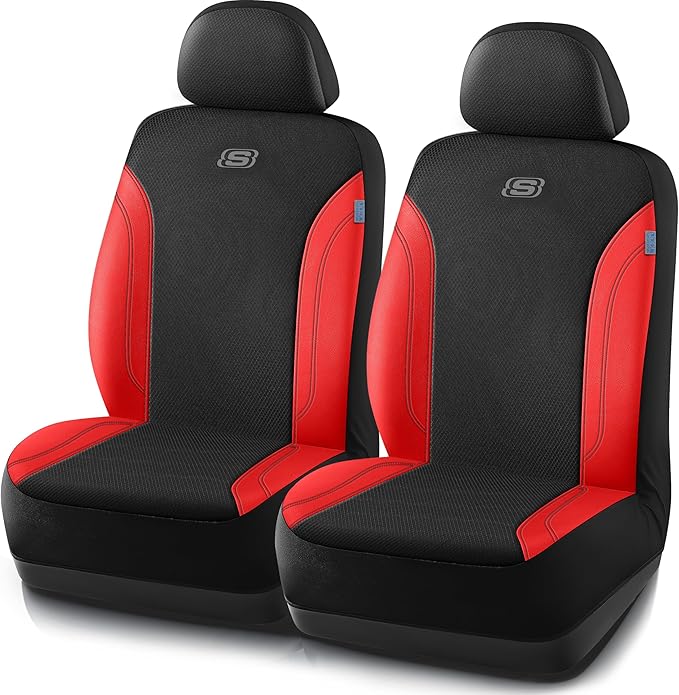 Skechers Car Seat Covers, Work Leather Seat Covers 5-Times Stronger Built-in Webbing, Oxford Fabric Front Seat Cover, Airbag Compatible, Automotive Comfort for Cars, Trucks, SUVs,Red