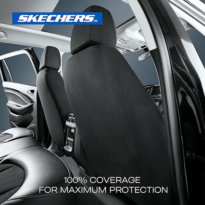 Skechers Seat Covers, Premium Breathable Polyester Car Seat Covers, Car Seat Covers Full Set Airbag Compatible, Automotive Comfort for Most Cars, Vans, Trucks, SUVs (Full Set,Blue)