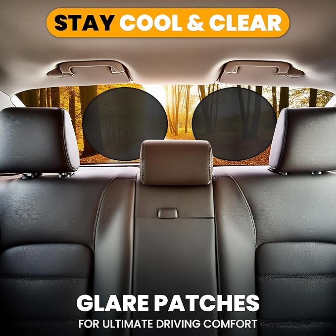 EcoNour Semi-Transparent Static Cling Window Shade for Car Sun Visor | 2Pack Mesh - Circle Glare Patch | Glare Protection for Windshield & Driving Safety | Sun Glare Protection Accessories