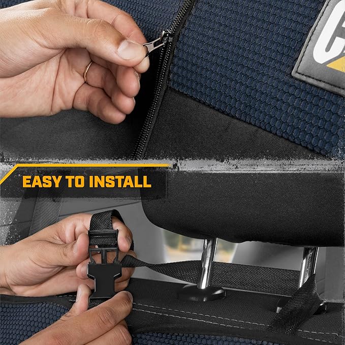 Cat MeshFlex Blue & Black Rear Seat Cover for Car – Durable Canvas & Mesh Design 60/40 Split Bench Protector for Cars, Trucks & SUVs – Back Seat Cover for Rear Bench – Interior Car Accessory